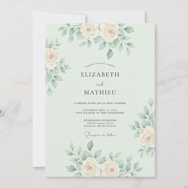 Convites Mint Green Delicate Botanical Wedding (Frente)