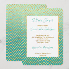 Convites Mint Green Dourada Glam Chevron Ombre