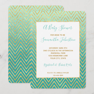 Convites Mint Green Dourado Glam Chevron Ombre