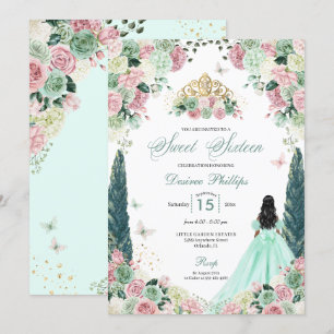 Convites Mint Green e Blush Encantado Jardim Sweet Dezessei