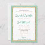 Convites Mint Green e Dourado Retângulo Brilhante Mitzvah<br><div class="desc">Este convite do Bat Mitzvah de tendência apresenta brilho falso cintilante em camadas sobre um fundo de cor sólida. Use o formulário modelo para adicionar suas próprias informações. O recurso "Personalizar" pode ser usado para alterar o estilo,  a cor e o layout da fonte.</div>