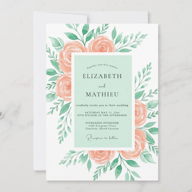 Convites Mint Green Effervescent Spring Wedding (Frente)