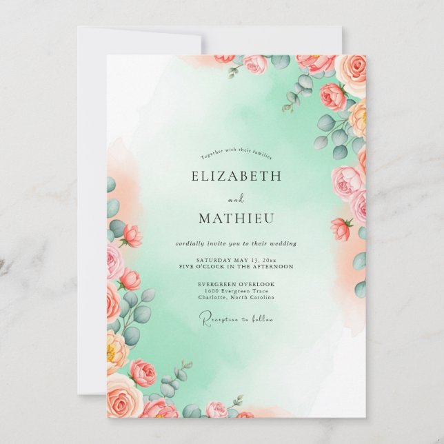 Convites Mint Green Ethereal Watercolor Wedding (Frente)