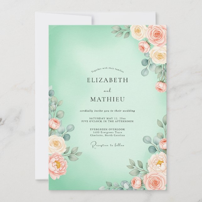 Convites Mint Green Floral Blossom Wedding (Frente)