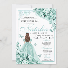 Convites Mint Green Floral Butterflies Quinceanera