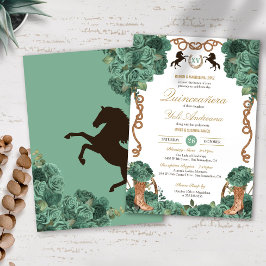 Convites Mint Green Floral Western Charro Ranch Quinceanera
