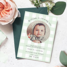 Mint Green Gingham Photo Birthday