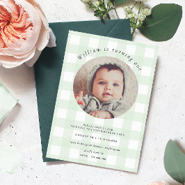 Convites Mint Green Gingham Photo Birthday