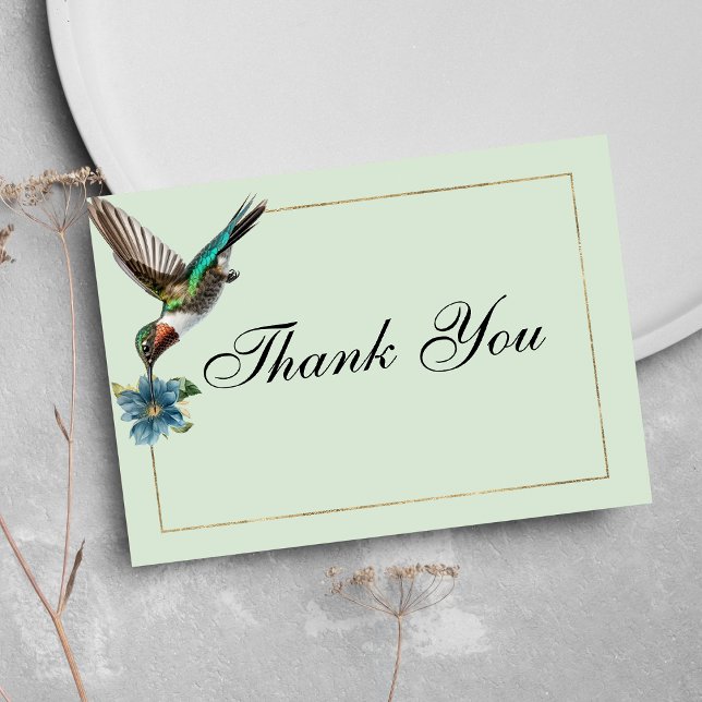 Convites Mint green gold colorbird Obrigado (Mint green gold colorful hummingbird Thank You)