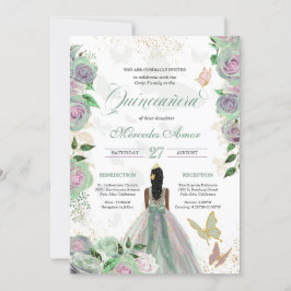 Convites Mint Green & Lavanda Butterfly Quinceanera