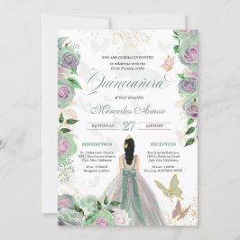 Convites Mint Green & Lavanda Butterfly Quinceanera
