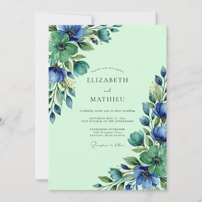 Convites Mint Green Lush Watercolor Wedding (Frente)