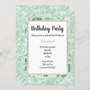 Convites Mint Green Marble Floral Glitter Birthday