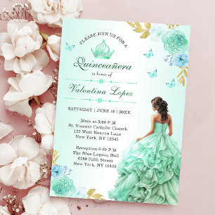 Convites Mint Green Princess Dress Quinceañera Birthday