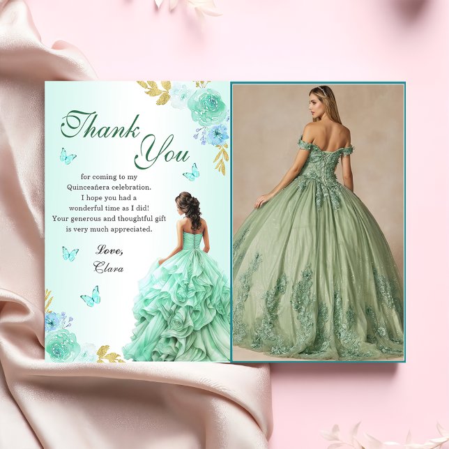 Convites Mint Green Princess Dress Quinceañera Birthday (Criador carregado)
