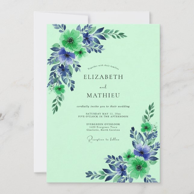 Convites Mint Green Pristine Botanical Wedding (Frente)