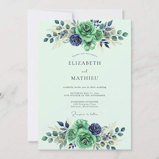 Convites Mint Green Refined Watercolor Wedding (Frente)