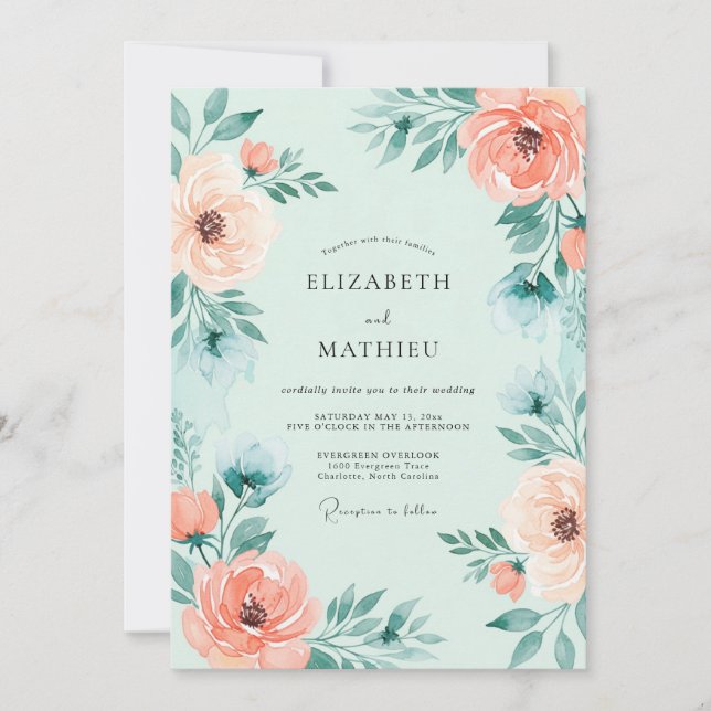 Convites Mint Green Resplendent Floral Wedding (Frente)