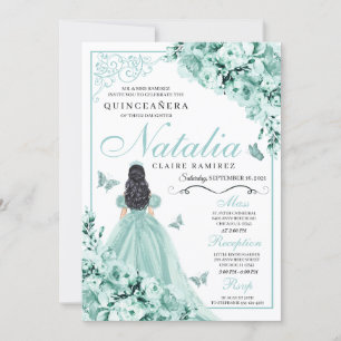 Convites Mint Green Rosa Princesa Dress Quinceanera
