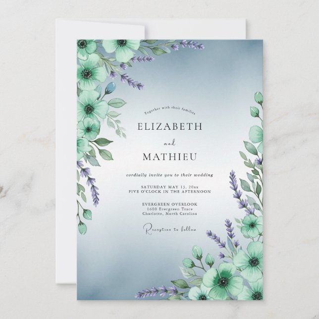 Convites Mint Green Serene Watercolor Wedding (Frente)