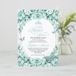 Convites Mint Green Silver Floral Tiara Quinceanera