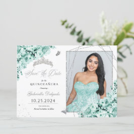 Convites Mint Green Silver Quinceañera Salve A Foto Da Data