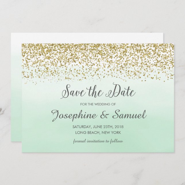 Convites Mint Green Watercolor Salvar Data (Frente/Verso)