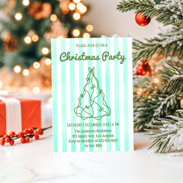 Convites Mint Green Watercolor Stripe Christmas Party       (Criador carregado)