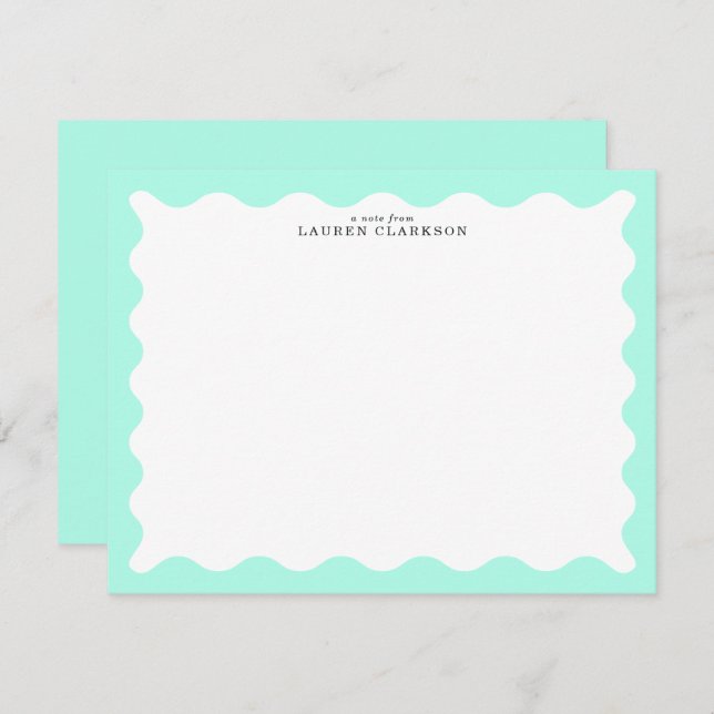 Convites Mint Green Wavy Frame Note Card (Frente/Verso)