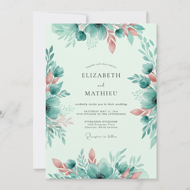 Convites Mint Green Whimsical Spring Wedding (Frente)