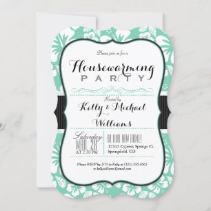 Convites Mint Green & White Tropical Housearming Party