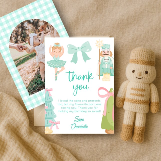 Convites Mint Nutcracker Birthday Photo Thank You Card (Criador carregado)