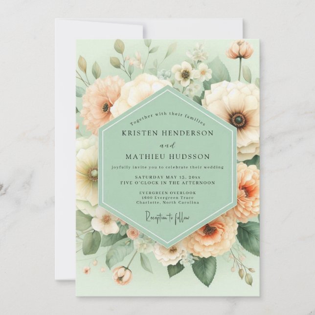 Convites Mint Peach Blossom Elegance Wedding (Frente)