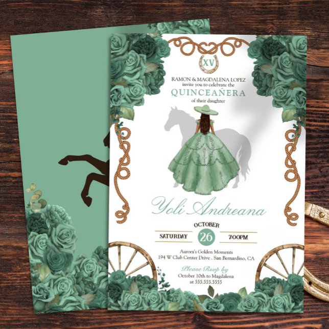 Convites Mint Rosa Light Western Ranera Quinceanera (Criador carregado)