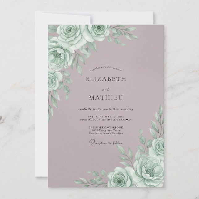 Convites Mint Rose Botanical Romance Wedding (Frente)
