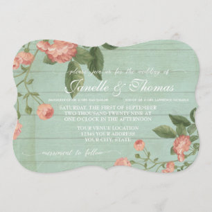 Convites Mint Rustic Elegant Wood Bonito Peach Blush Rosa