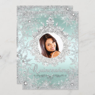 Convites Mint Silver Tiara Snowflake Sparkle Quinceanera