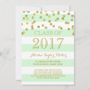 Convites Mint Stripes Dourado Confetti Foto 2017 Graduaçã