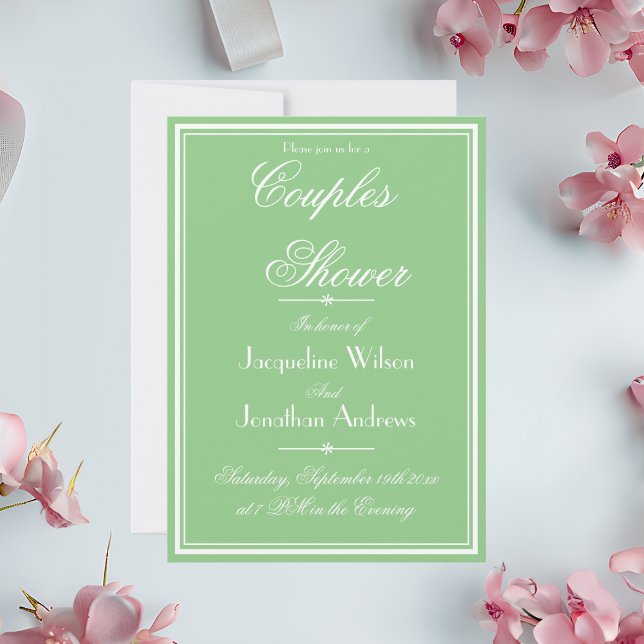 Convites Mint Suave Elegante + Chá de Casais Personalizados (Soft Mint and White Custom Couples Shower Invitation)