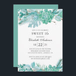 Convites Mint Sweet 16. Aquarela suculenta 16.º aniversário<br><div class="desc">Mint Sweet,  16 anos de convite com suculentos de aquarela. Entre em contato comigo,  por favor,  se precisar de itens adicionais.</div>