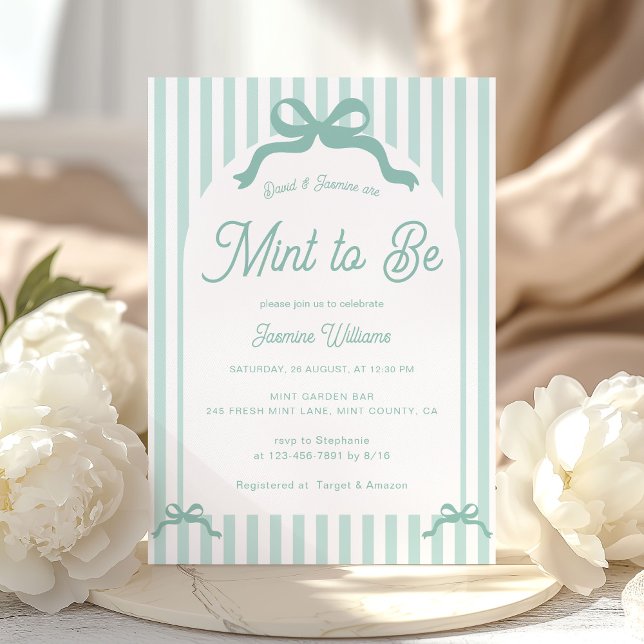 Convites Mint To Be Bow Stripes Bridal Shower (Criador carregado)