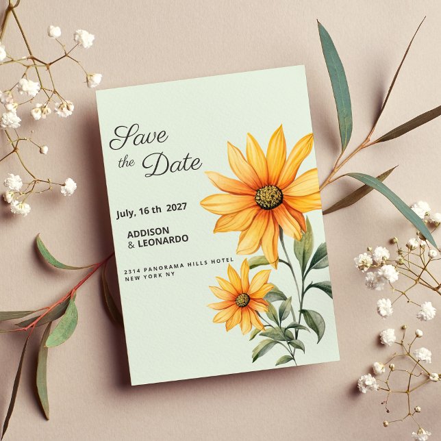 Convites Mint verde laranja amarelo girassol Salvar a Data (Mint green orange yellow sunflower Save the Date)