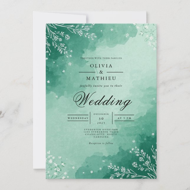 Convites Mint Watercolor Bloom Wedding (Frente)