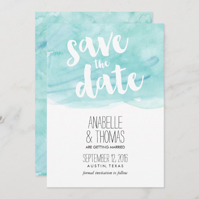 Convites Mint Watercolor Wedding Salvar a Data (Frente/Verso)