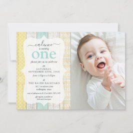 Convites Mint & Yellow Cottage Rustic Wood Fotografia Geomé