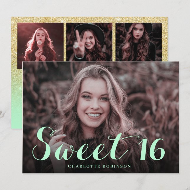 Convites Minta cônica com brilho brilhante 4 fotógrafo 16 (Frente/Verso)