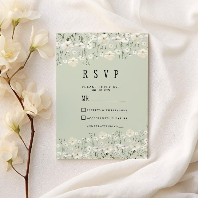 Convites Minta de marfim frágil delicada RSVP floral (Botanical ivory mint delicate floral RSVP )