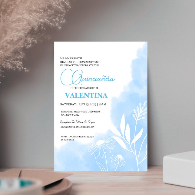 Convites Minúscula quinceanera, cor d'água, azul-bebê (Criador carregado)