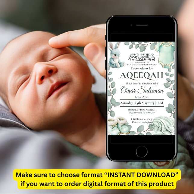 Convites Minúscula Verde Coisa Muçulmana Aqiqah (Criador carregado)