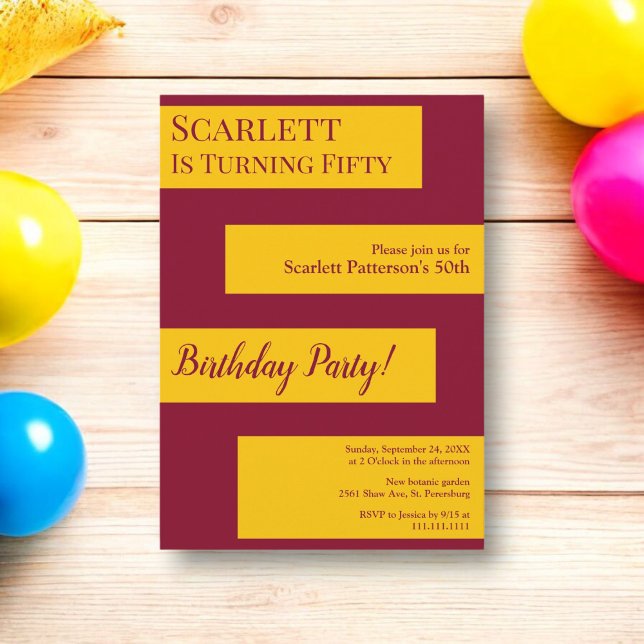 Convites Minúsculo Borgonha e Elegante Dourado 50º Aniversá (Criador carregado)
